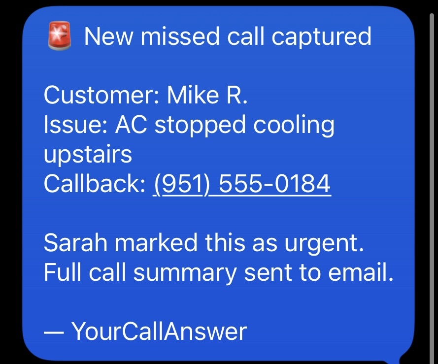 SMS alert example